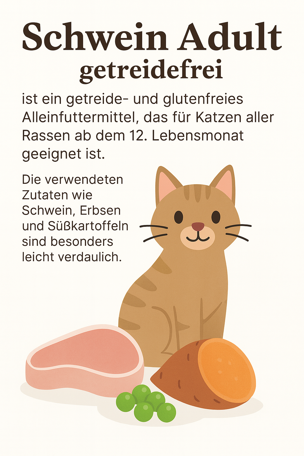 🐱 Schweinefleisch-Trockenfutter ohne Getreide für erwachsene Katzen